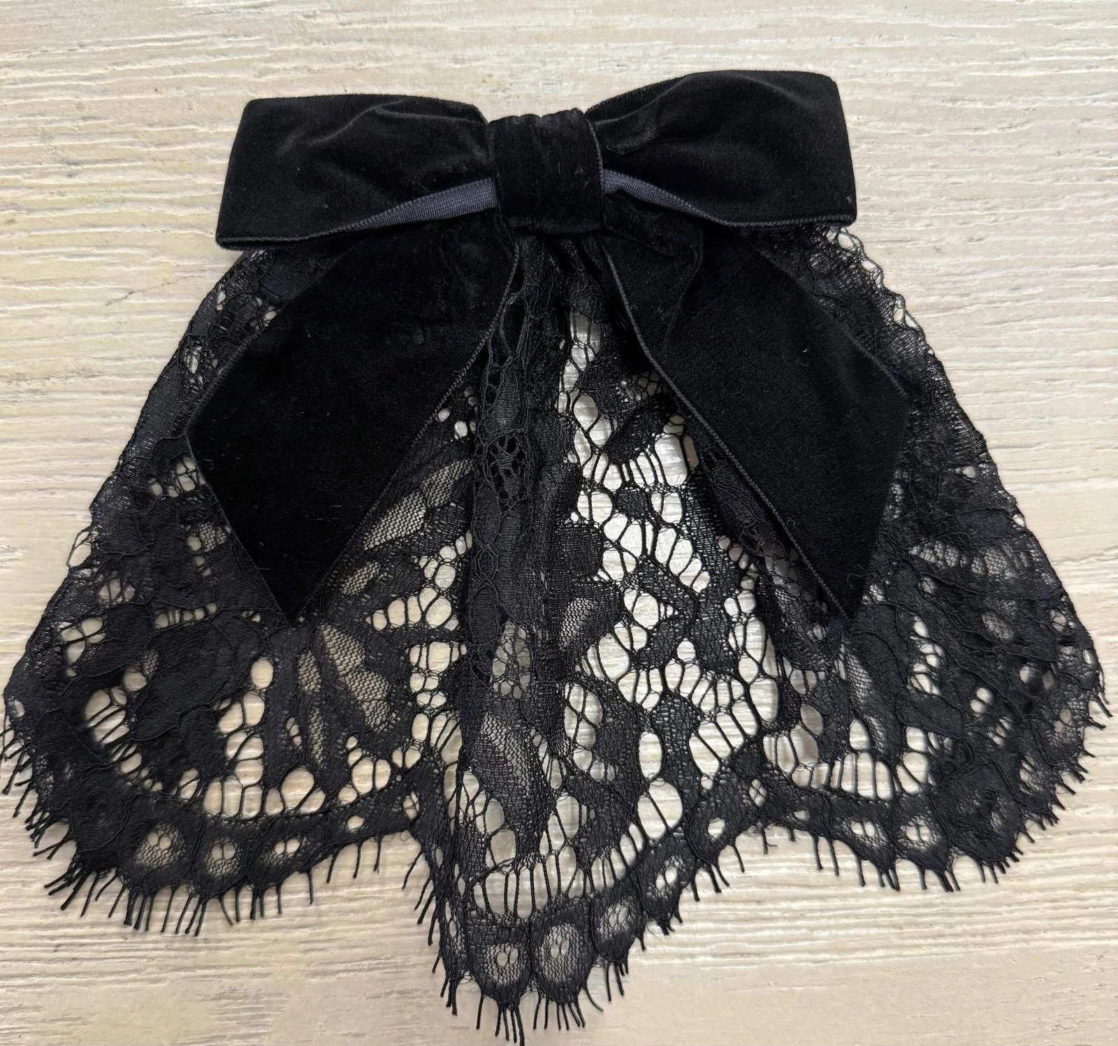 Black Eyelash Lace Cape with Black Velvet Bow