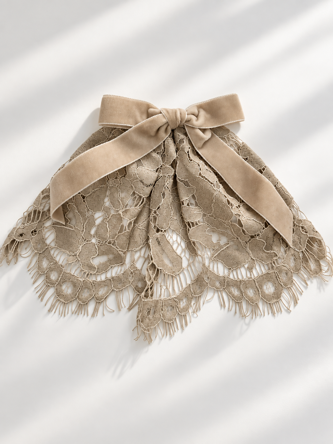 Stone Eyelash Lace Cape with Velvet Bow