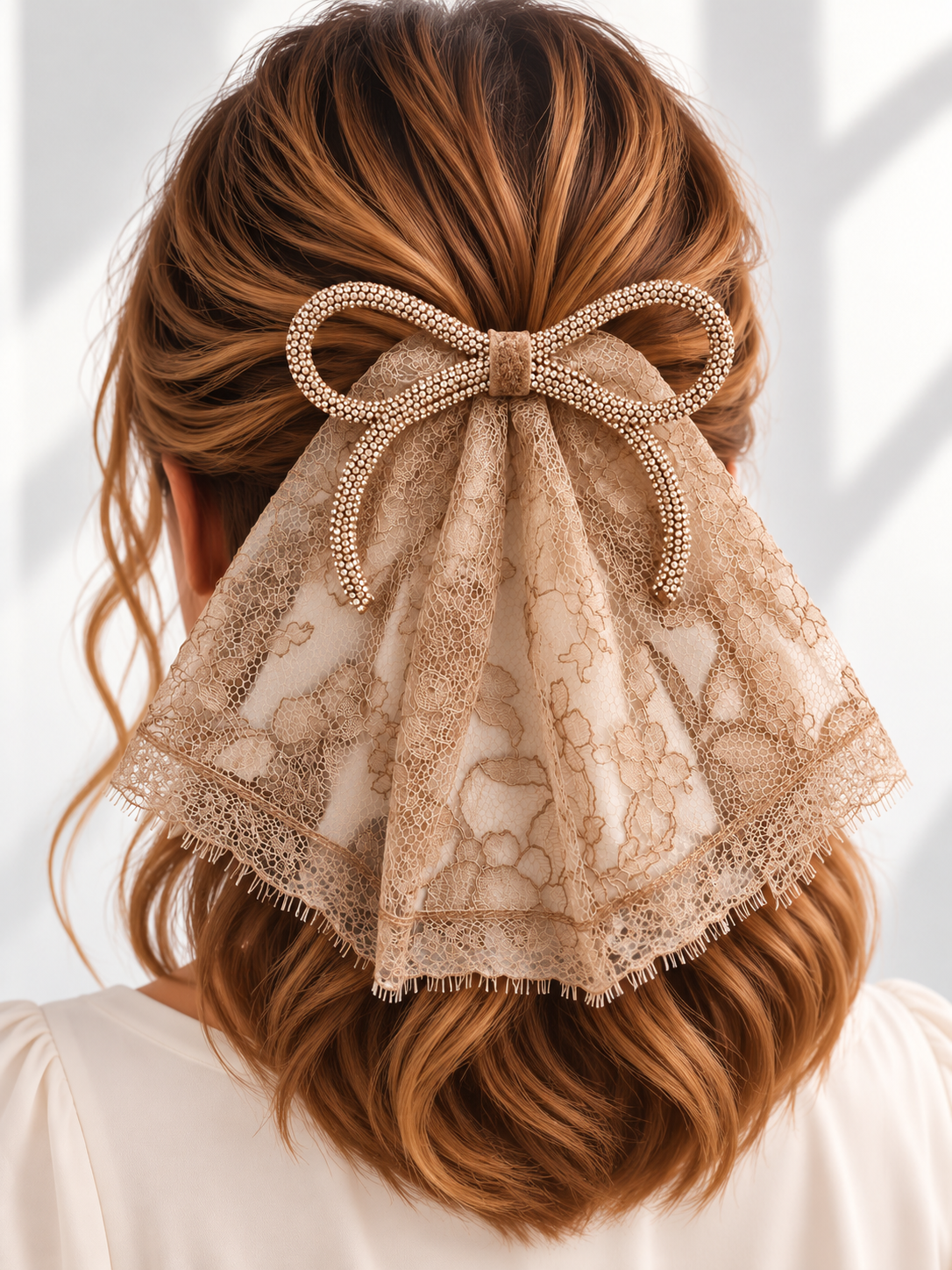 Vintage French Lace with Gold Rhinestone Bow