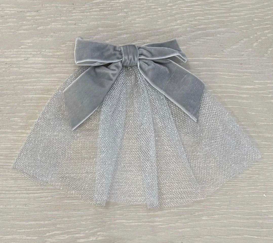 Silver-Grey Mesh Doily Cape with Velvet Bow