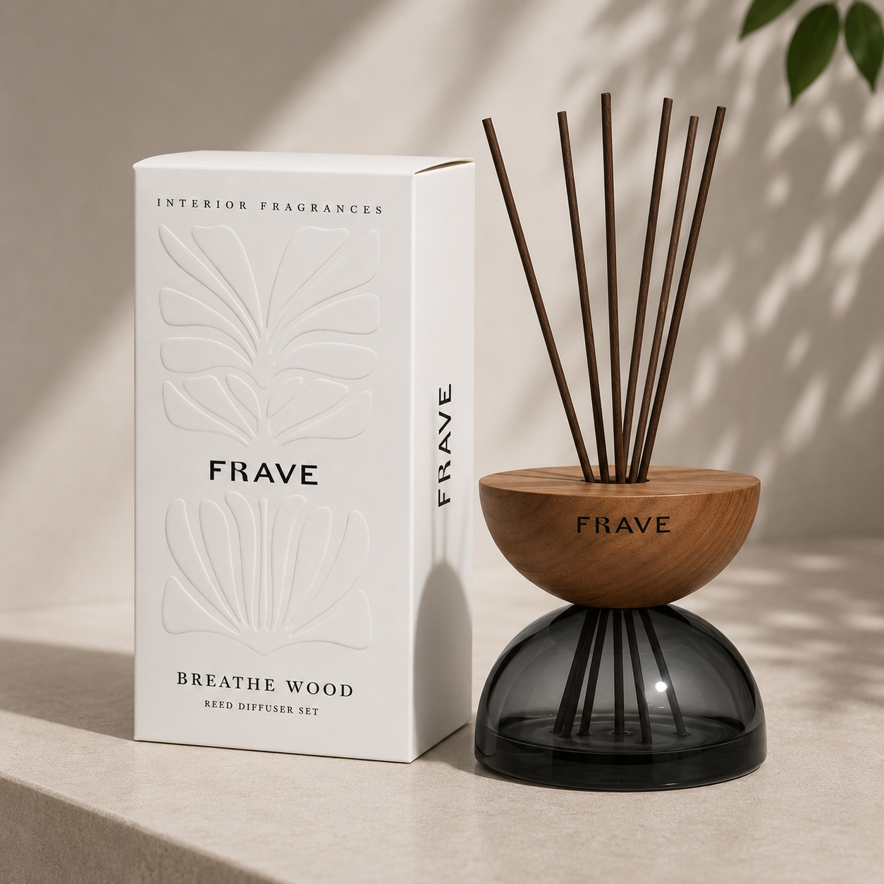 Frave Breathe Wood Curved Reed Diffuser-Smoked Glass