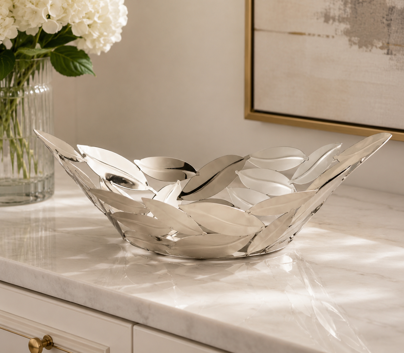 Elegant Leaf Design Stainless Steel Bread/Challah Basket