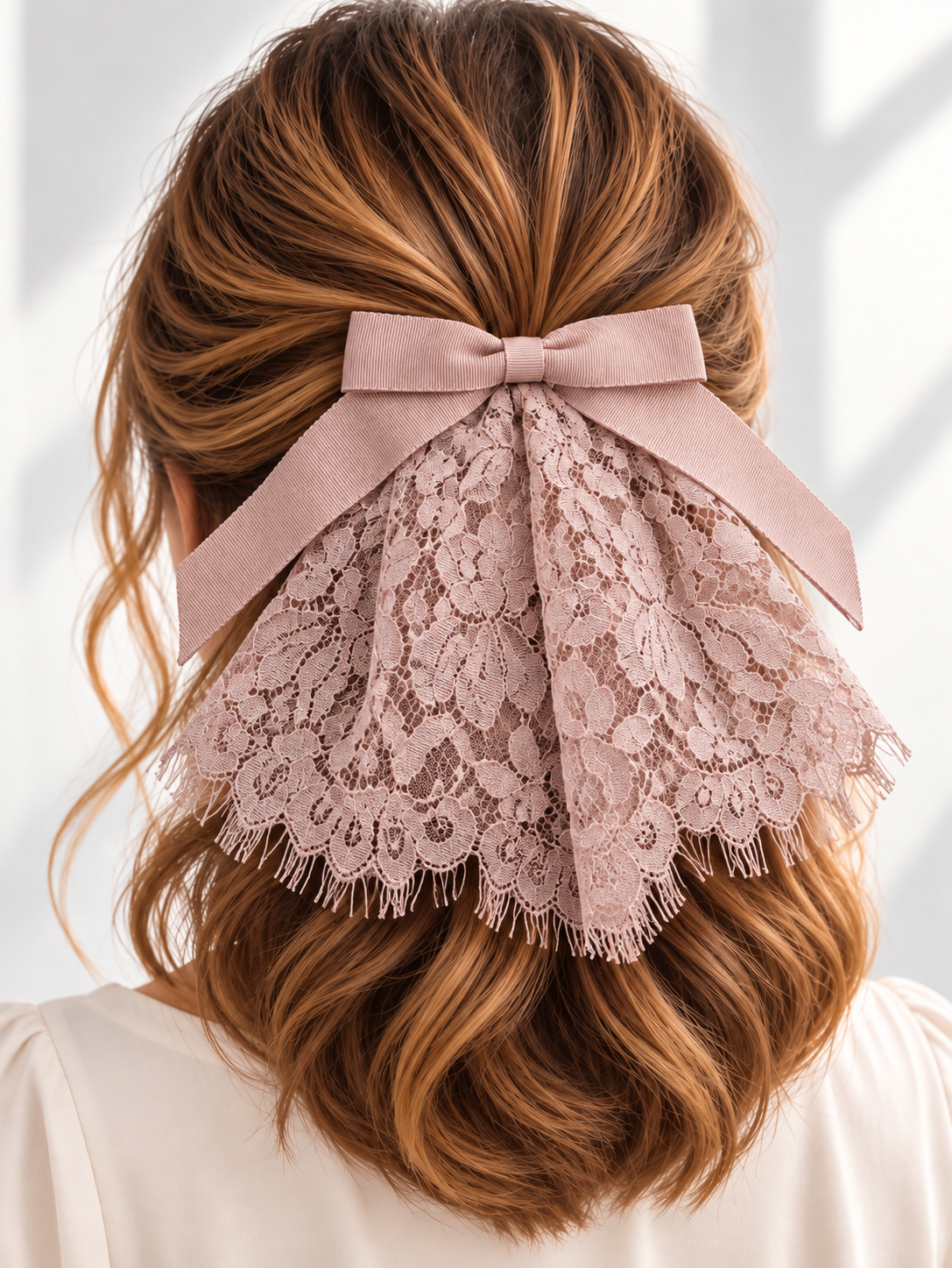 Mauve Eyelash Cape with Grosgrain Bow