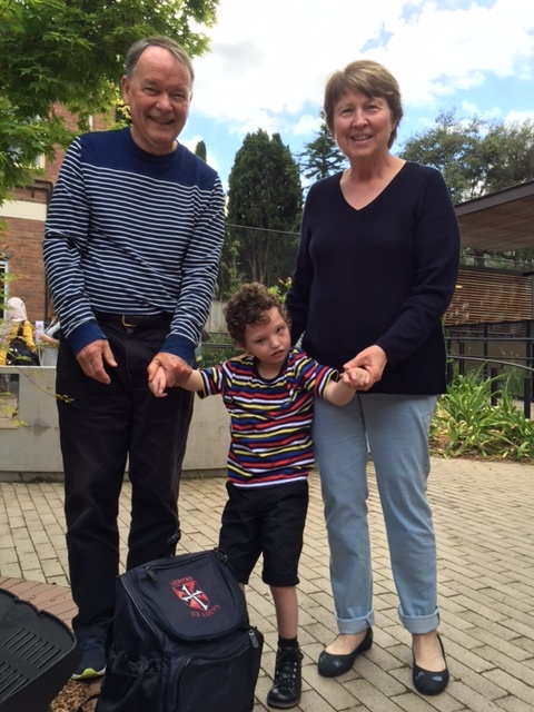 Hugo with Bunny and Bertie on orientation day at St Lucy's school