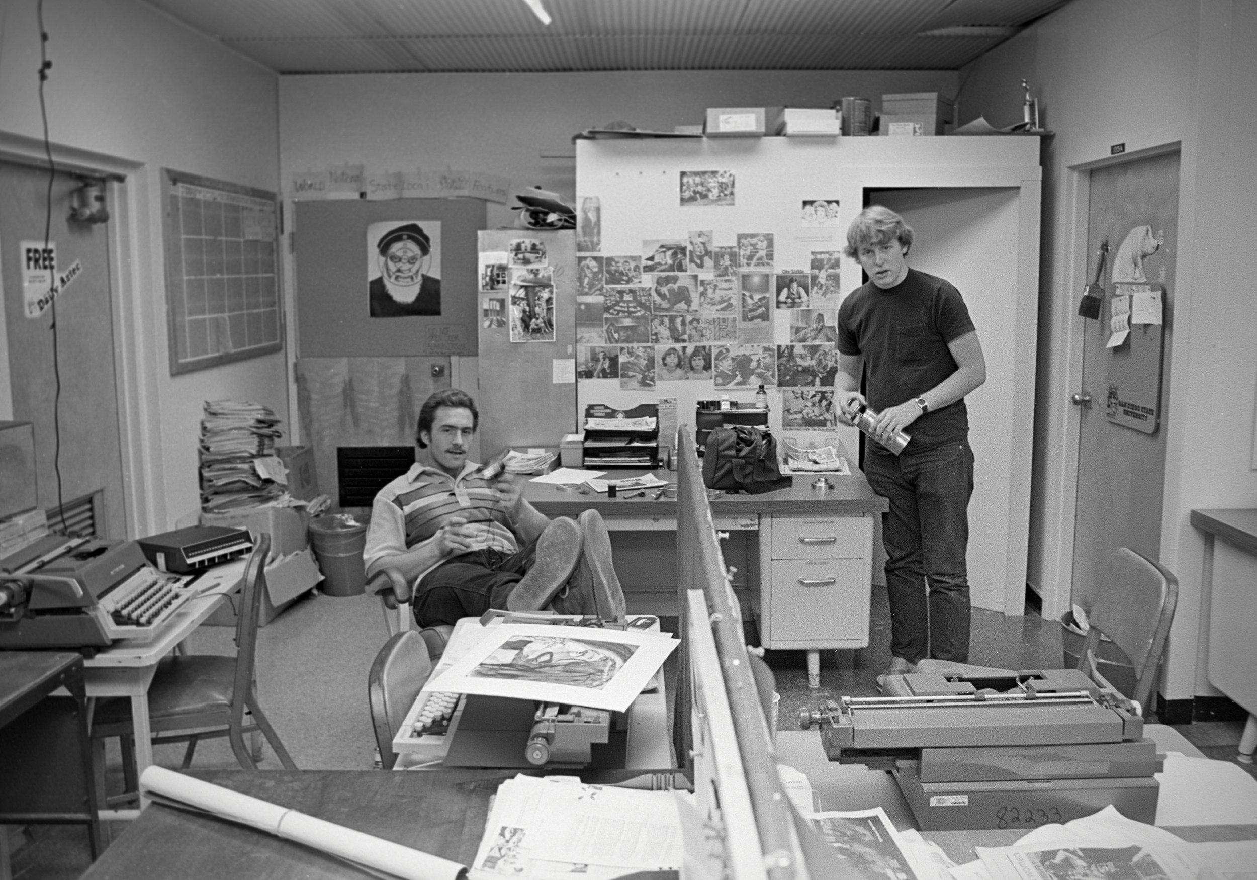 Chris Holme and Scott Linette at the Aztec photo desk. The darkroom was tiny!