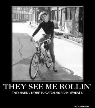 Audrey Hepburn staying sweat-free on her bicycle.