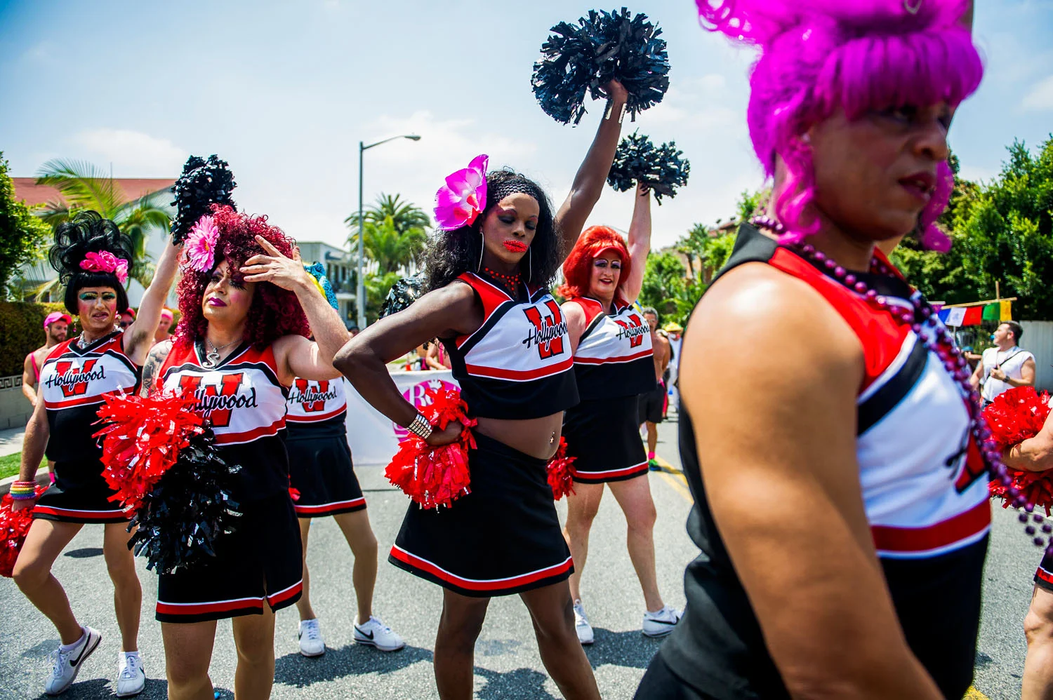 Cheerleaders perform at the West Hollywood Gay Pride Parade