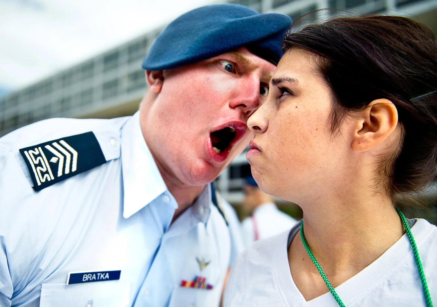 A cadet is scolded at the Air Force Academy
