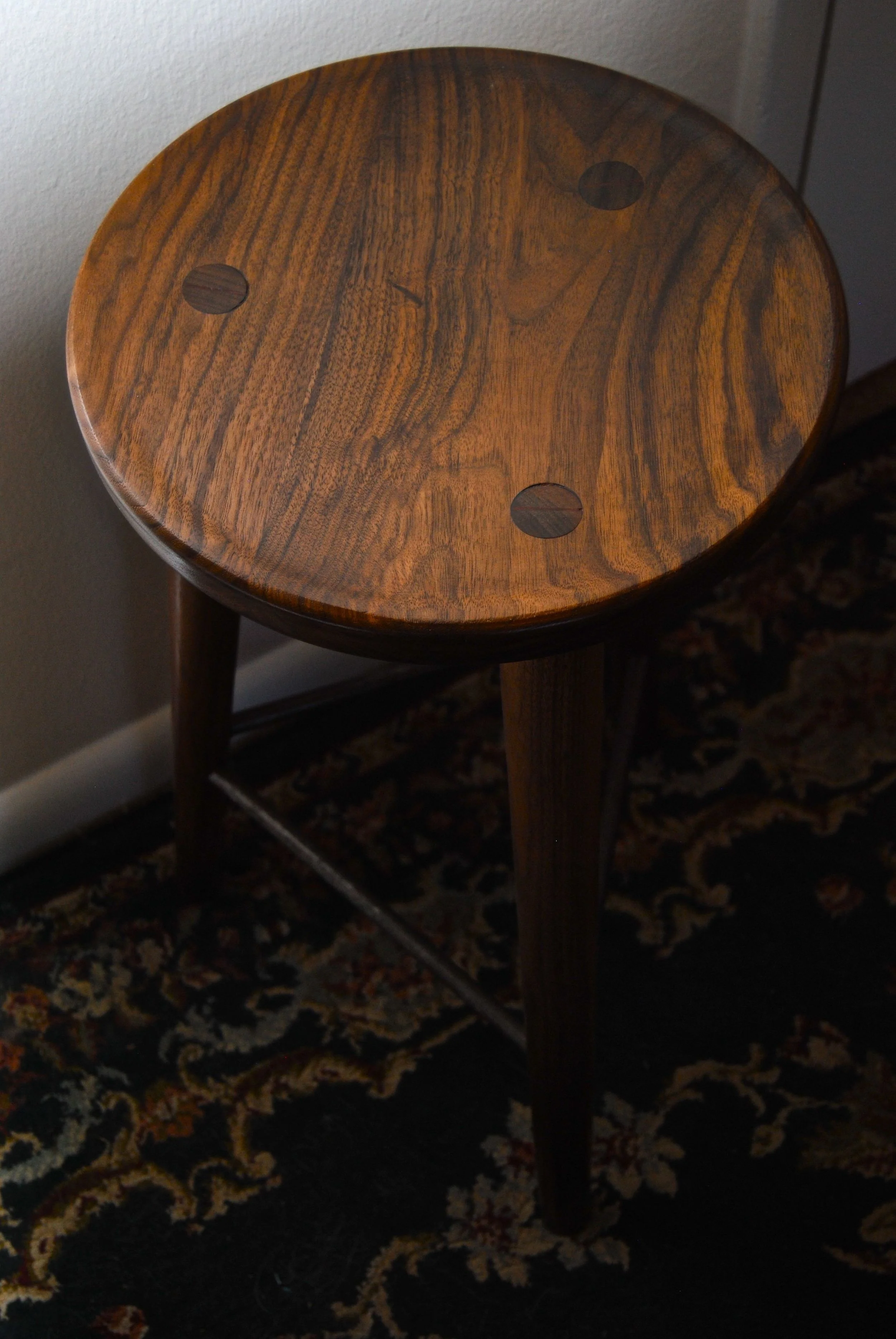 Hand-Crafted Walnut Stool with Steel Footrests