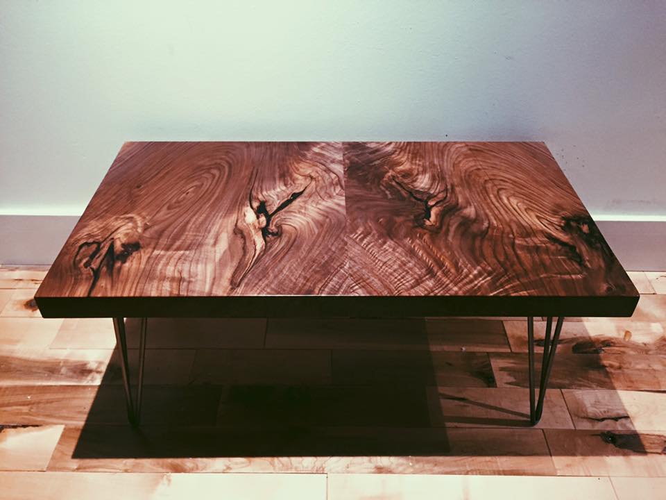 Solid Walnut Slab Coffee Table with Hairpin Legs