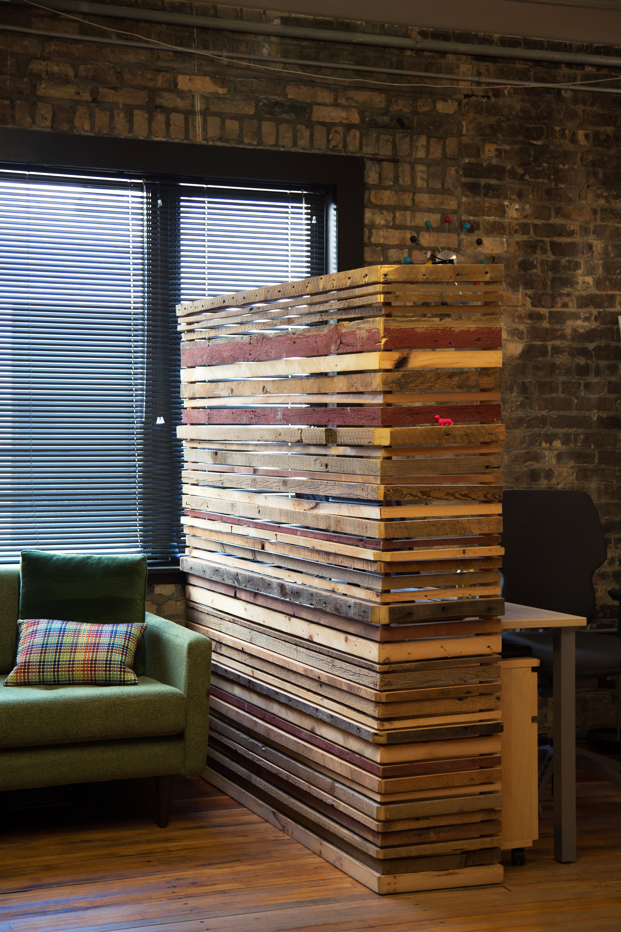 Reclaimed wood slatted room divider