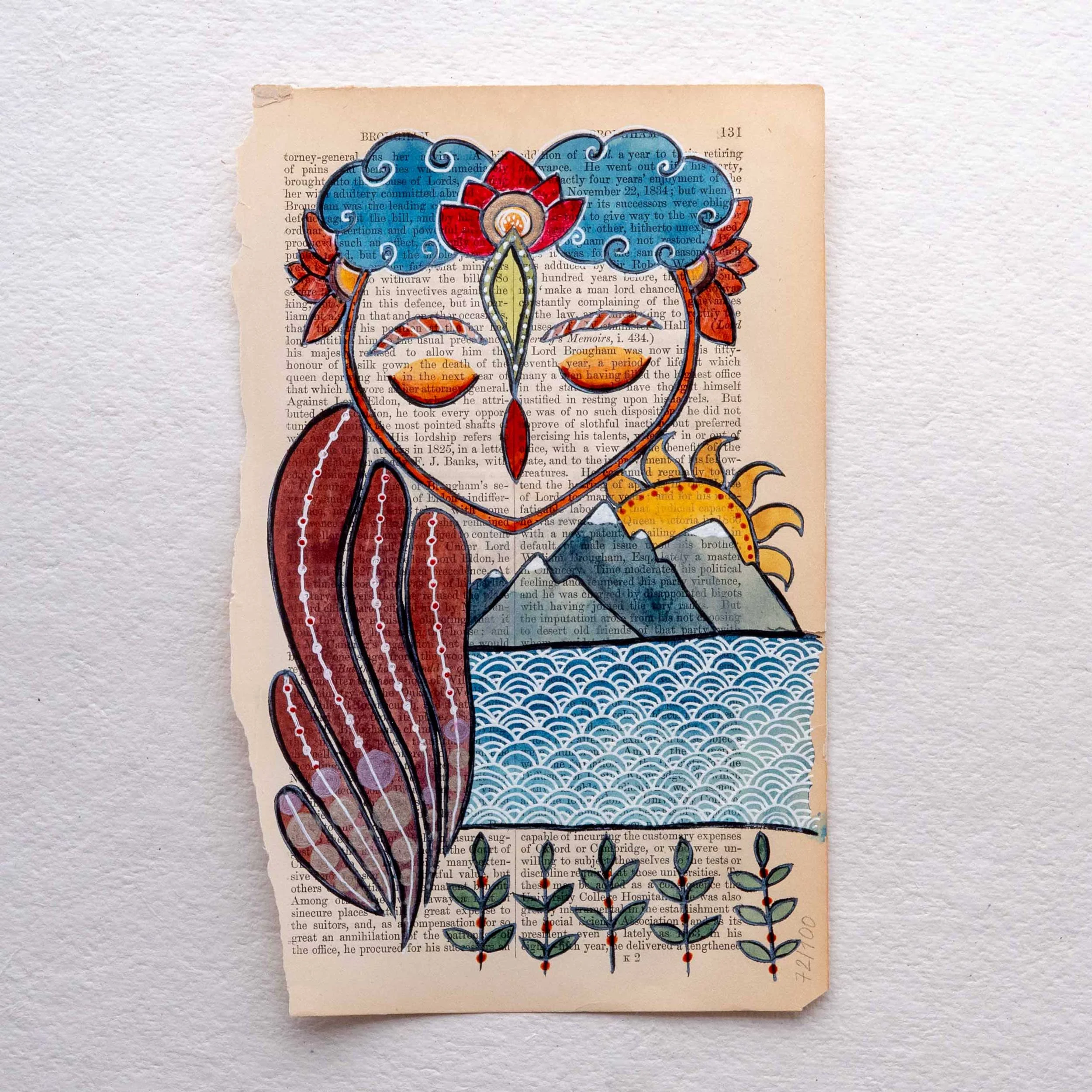 'Up in the Clouds' book page painting 72/100 (2017)