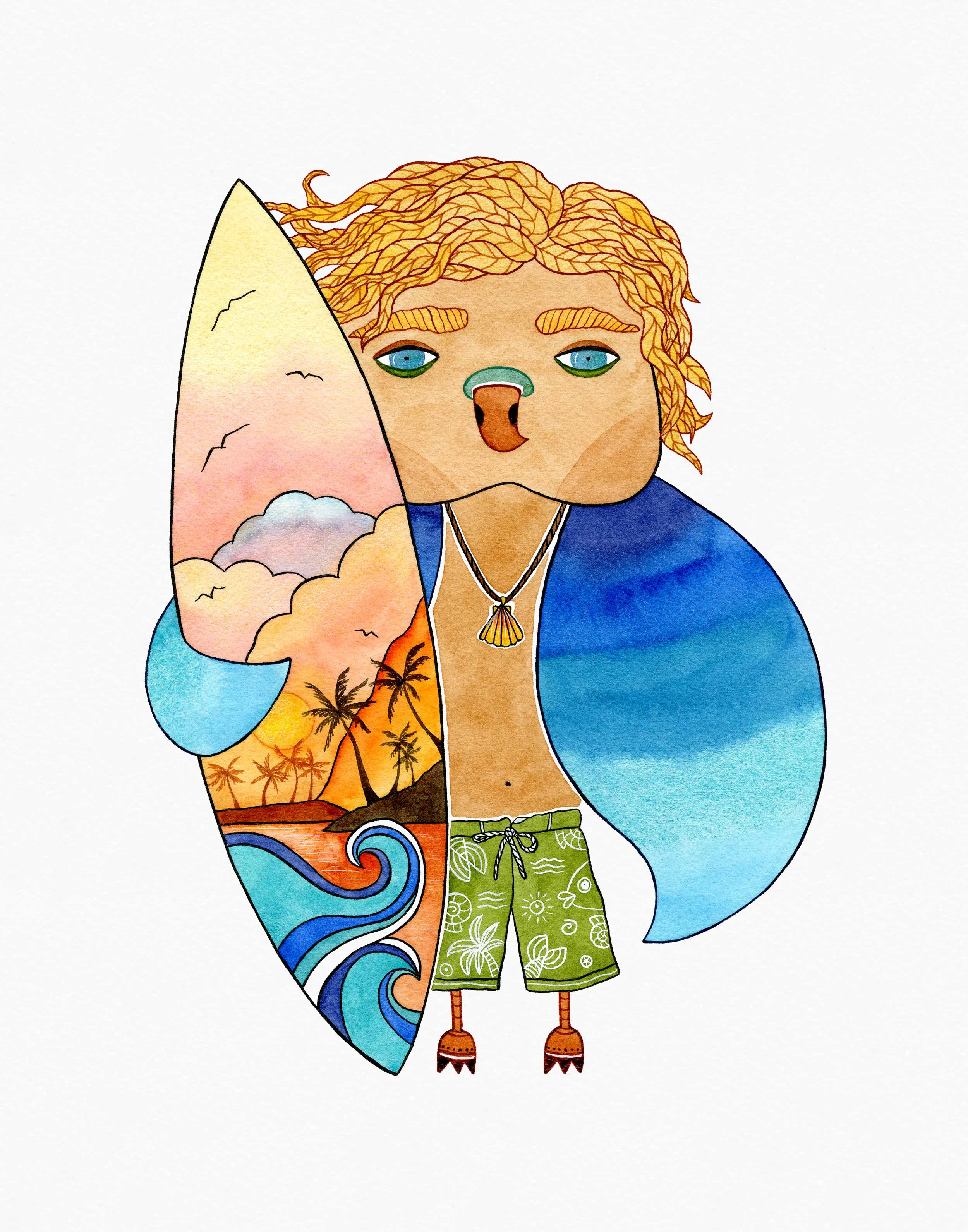Surfer Owl Print