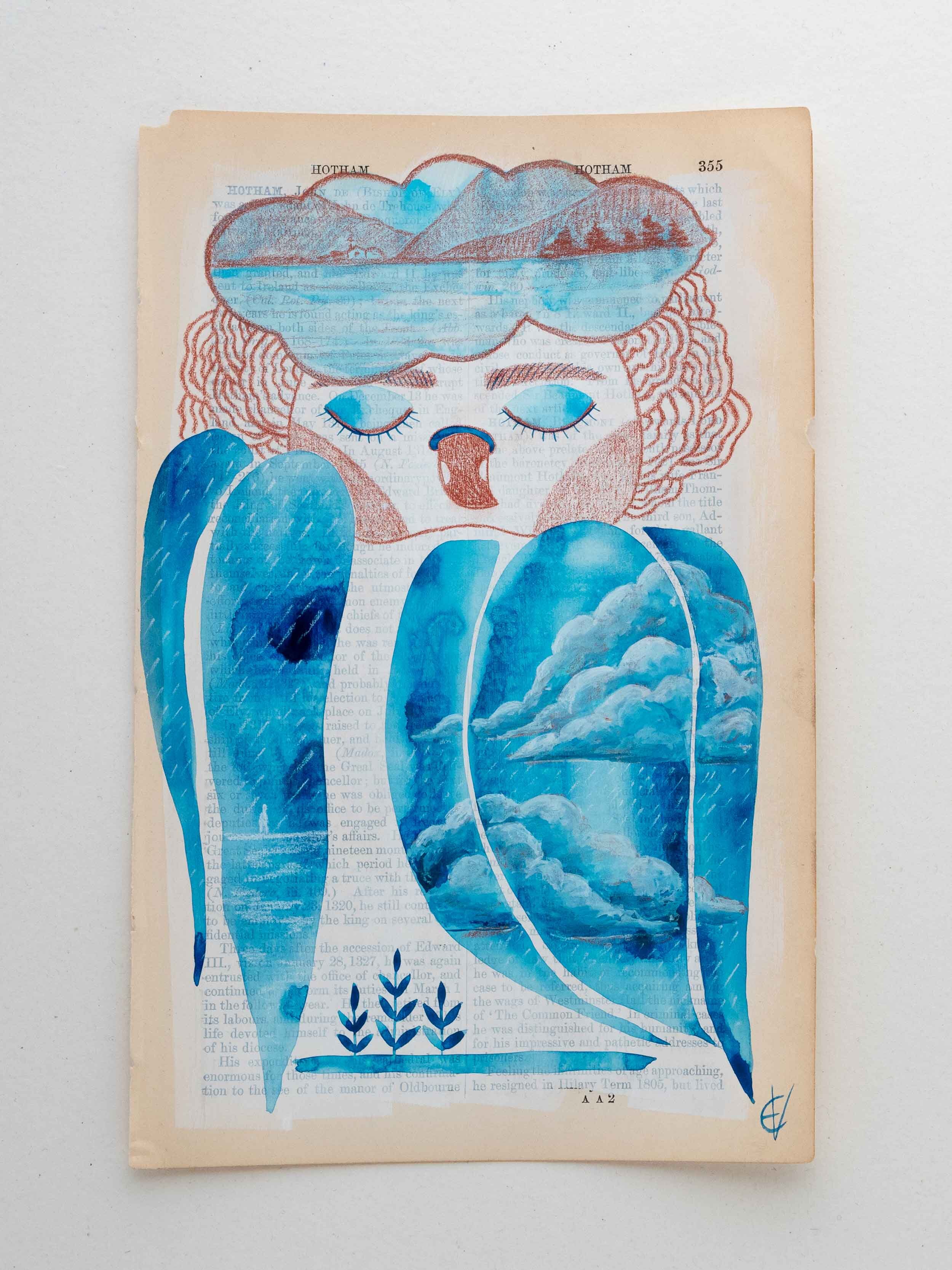 'I dream of you when it's raining' book page painting 30/100 (2019)