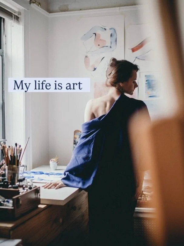 My life is art,
and my art is my life.

My studio wears many hats, just like me. 
It is the space where I create - bridging inner and outer landscapes.
It is a temple where I meditate, where I move from one asana to another, practicing presence with 