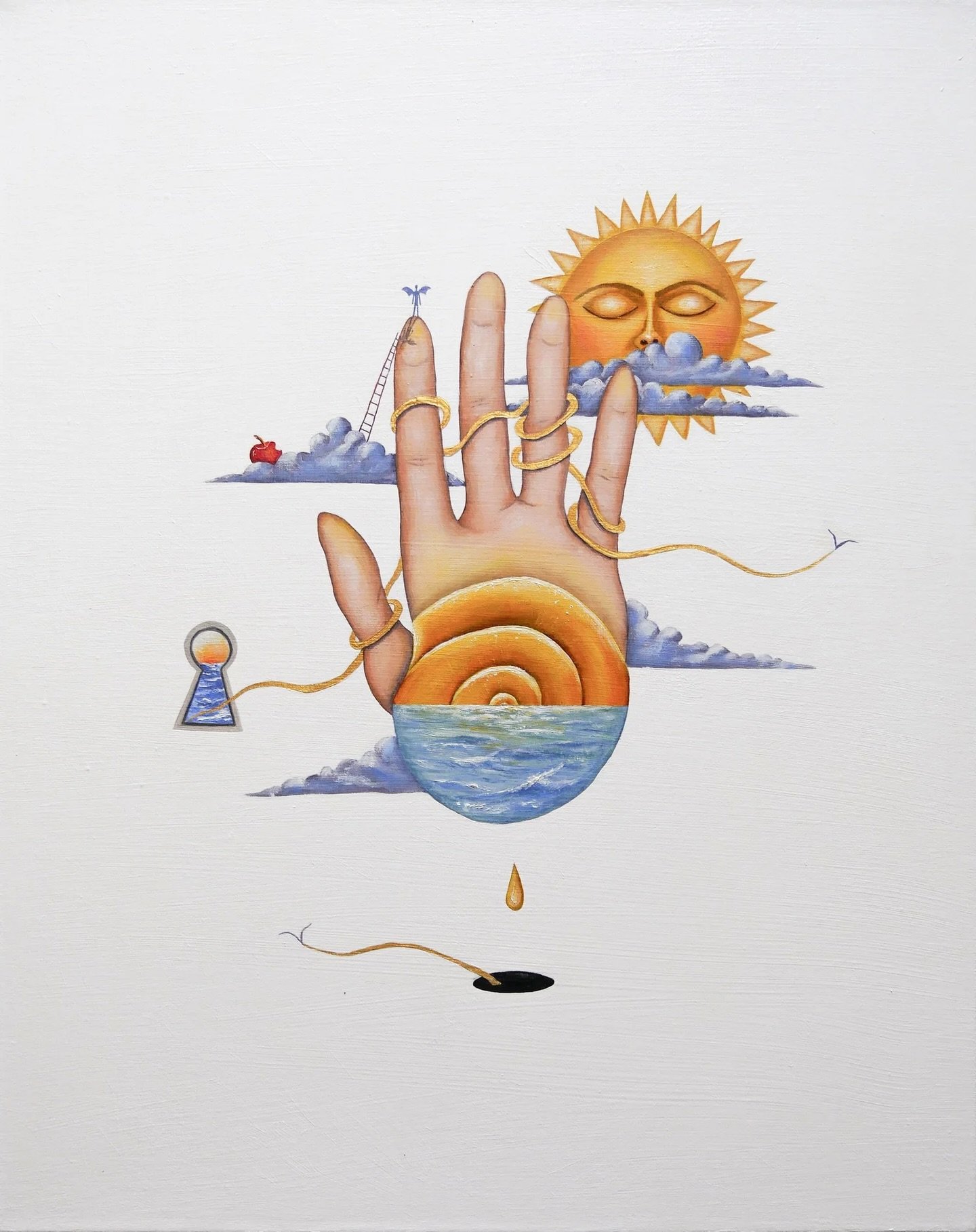 This painting is a mirror to The Golden Thread I, and together, they make a whole, two opposite polarities that cannot exist without each other. 

They both started their existence straight onto the canvas, without a sketch or preparation. Each of th