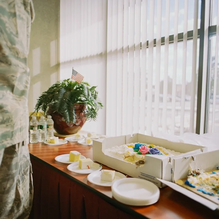 They cut her cake before she arrived at her reception, Westover Air Reserve Base, Chicopee, Massachusetts 2013
