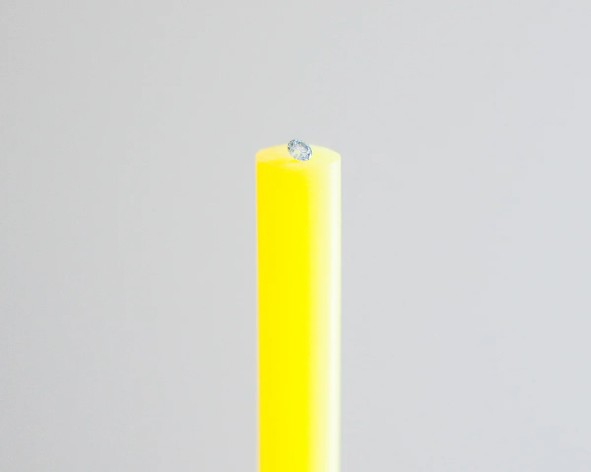 Psychometrics (detail), 2015 Acrylic rod, 0.25-carat diamond made from human hair, 4 x 0.5 x 0.5 inches