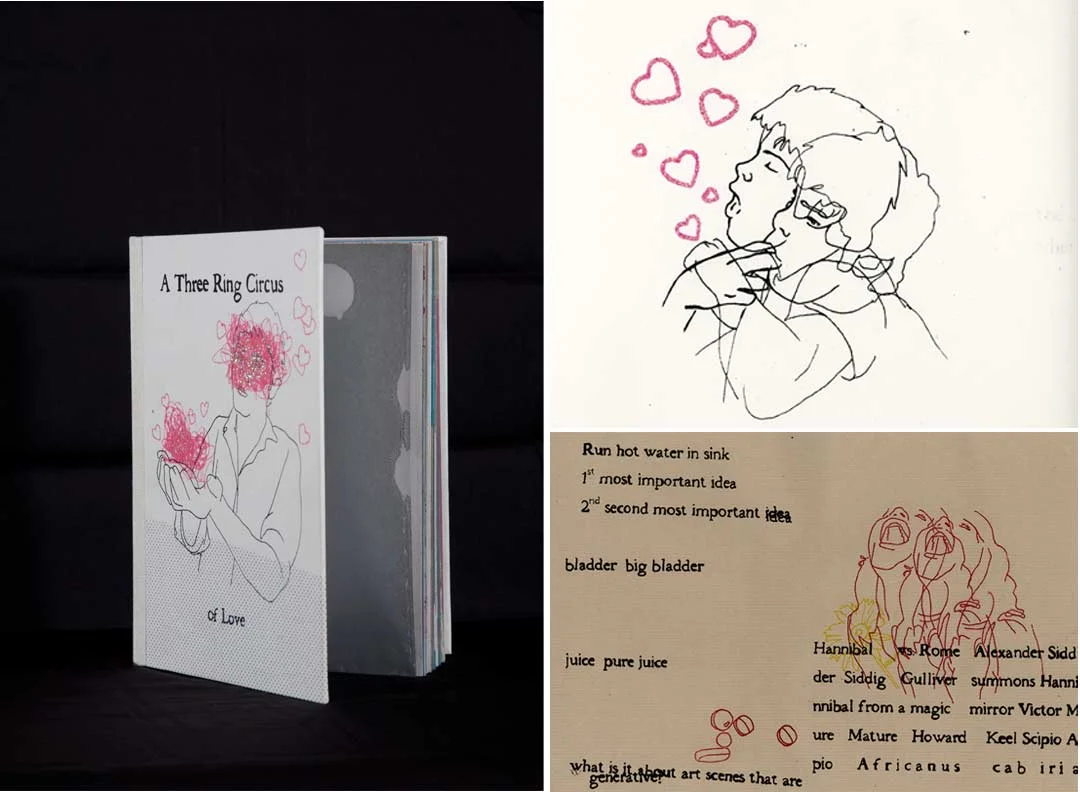    A Three Ring Circus of Love      7"x5" collection of 54 lithographs with glitter flocking, 2007  