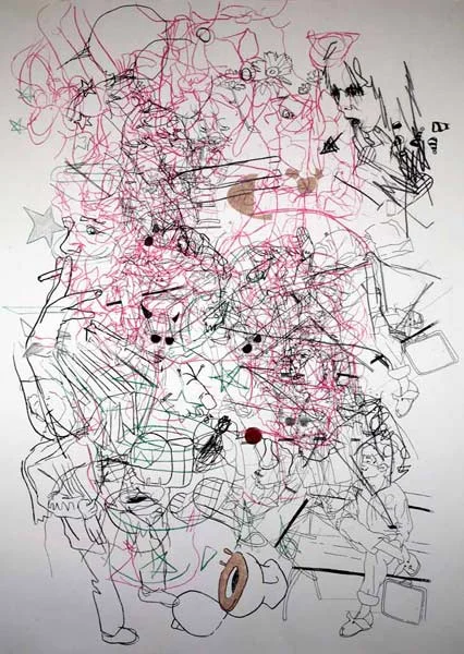   A Diet Coke Version of a T. Rex   58"x43" Lithograph, graphite, glitter &nbsp;2007. 