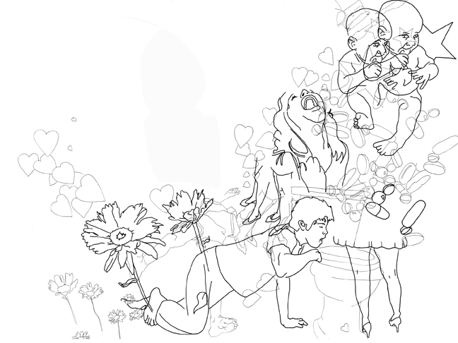    Radish Baby Poison      18"x24" Ink on polyester film, 2006  