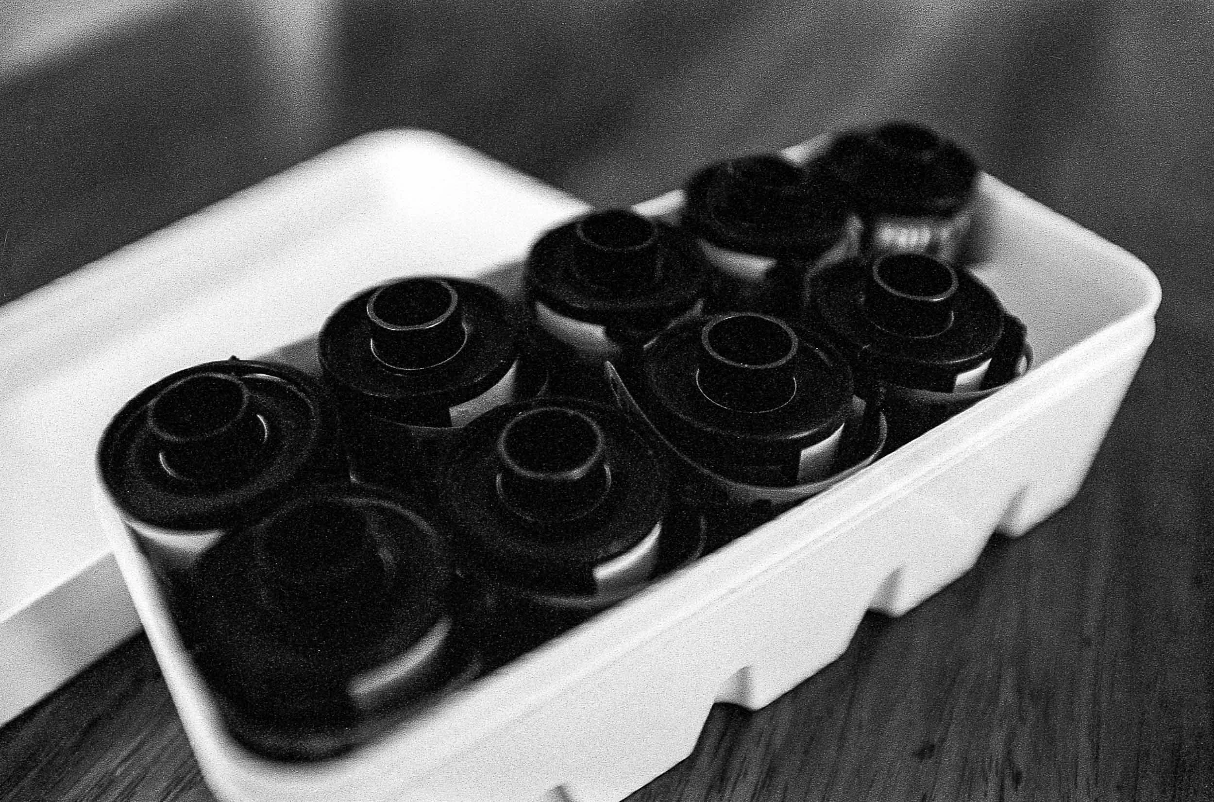 My little box of 35mm B&W film (from Japan Camera Hunter)