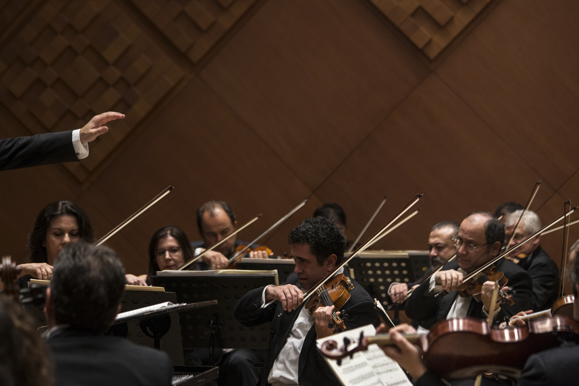  The violins lead by guest chef Lorenzo Castriota Skanderbeg during the CSO concert. Ankara, 18th of December 2014. 