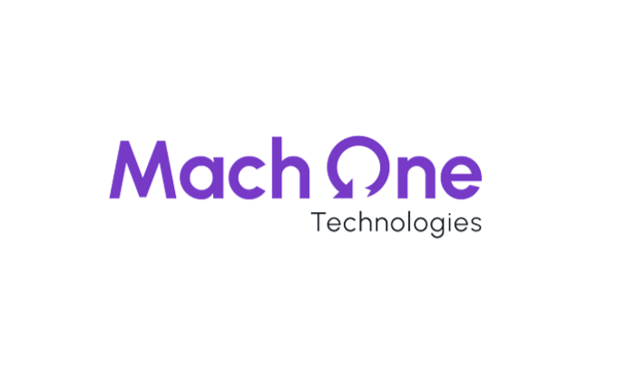 Logo of Mach One Technologies with the company name in purple and black text