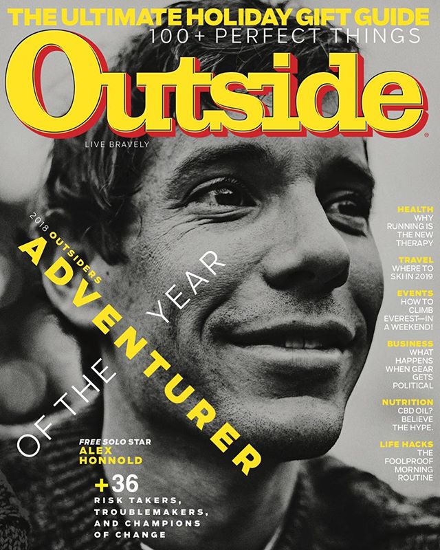 We are both proud and excited to announce that @alexhonnold has been named @outsidemagazine&rsquo;s 2018 Adventurer of the Year! Their newest edition hits newsstands on Tuesday, November 13th. Congratulations, Alex. You deserve it. #SoDelighted | #Fr