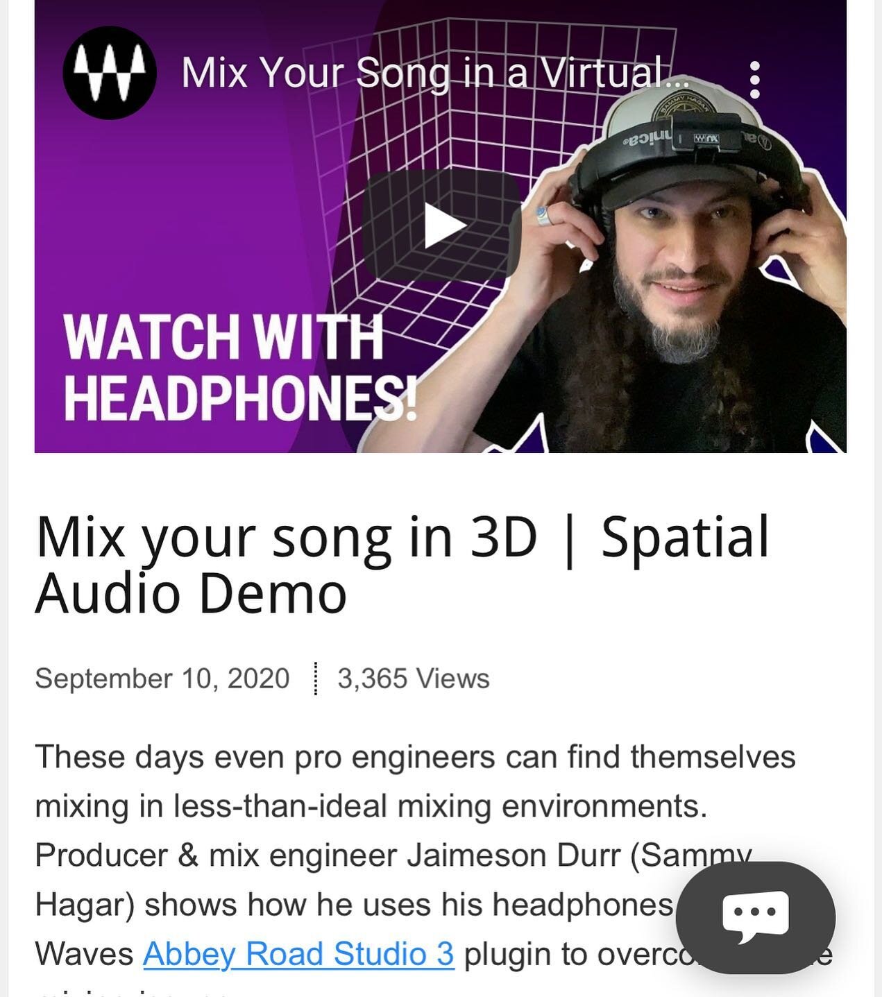 I did a video interview with @wavesaudio on the Abby Road Studio 3 headphone space emulation. If you get their emails you&rsquo;ll find the link in there or you can check waves.com. The song I used is @pamelaparkerrocks song, &ldquo;The Final Hour&rd