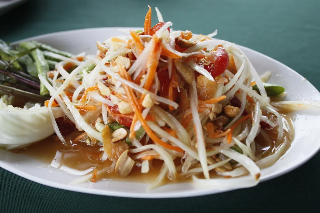 Som tam , or shredded green papaya salad