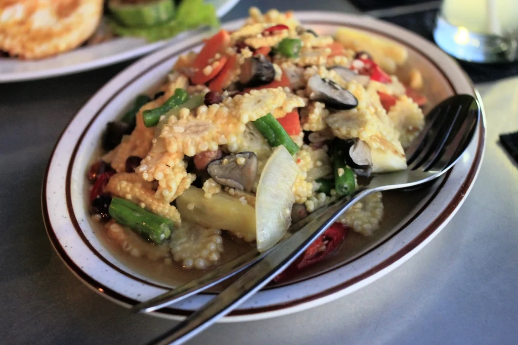 Stir-fried vegetables with pineapple in Yogyakarta, Java.