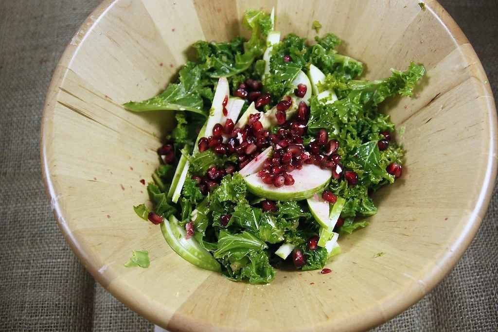 Kale, avocado, apple and herb salad with tangy yoghurt dressing and