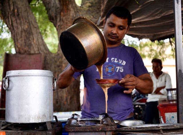 A chai seller prepares his brew in Jaipur, India