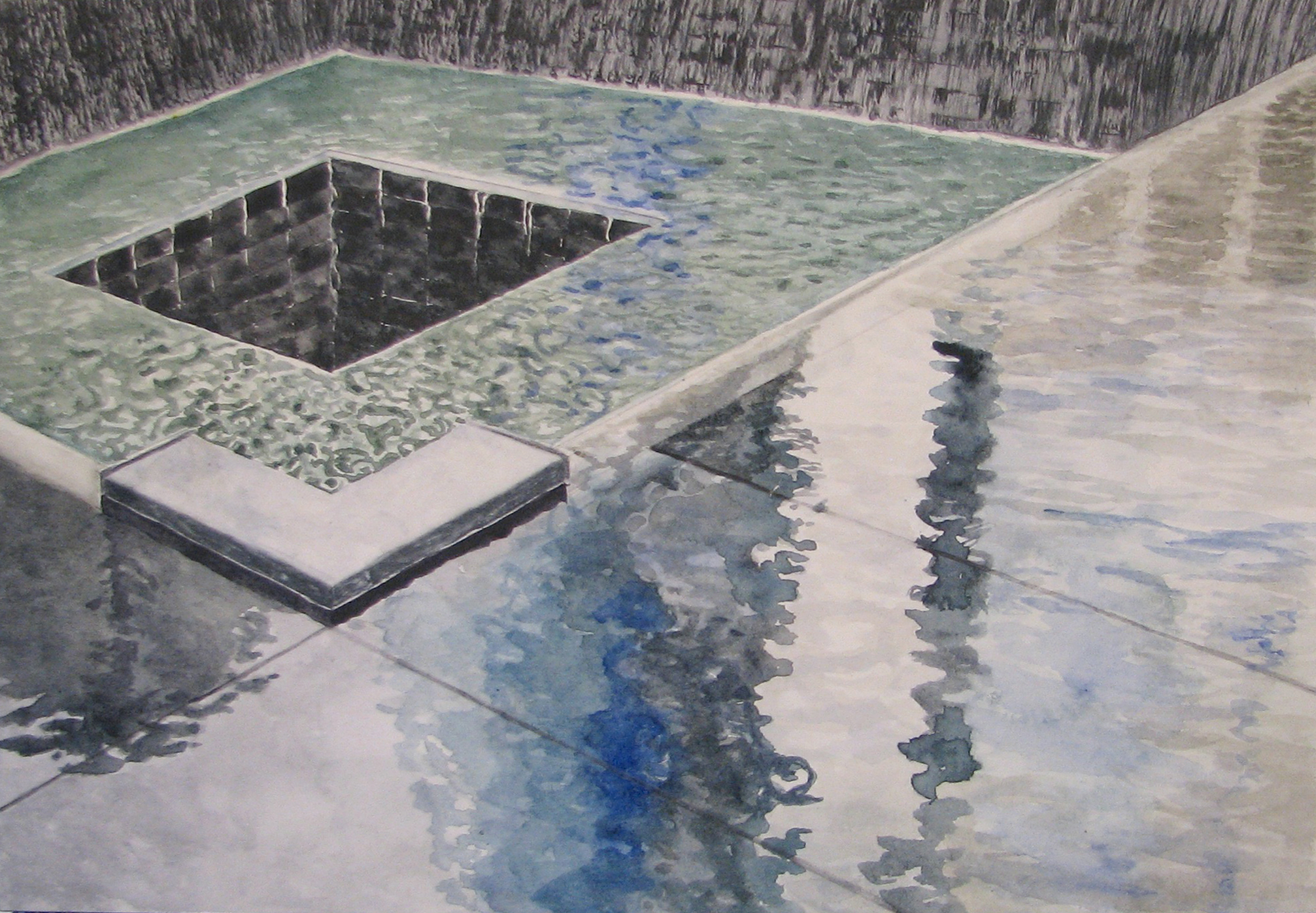 © Gayle Mahoney, World Trade Center Memorial , original watercolor painting on paper, 2015