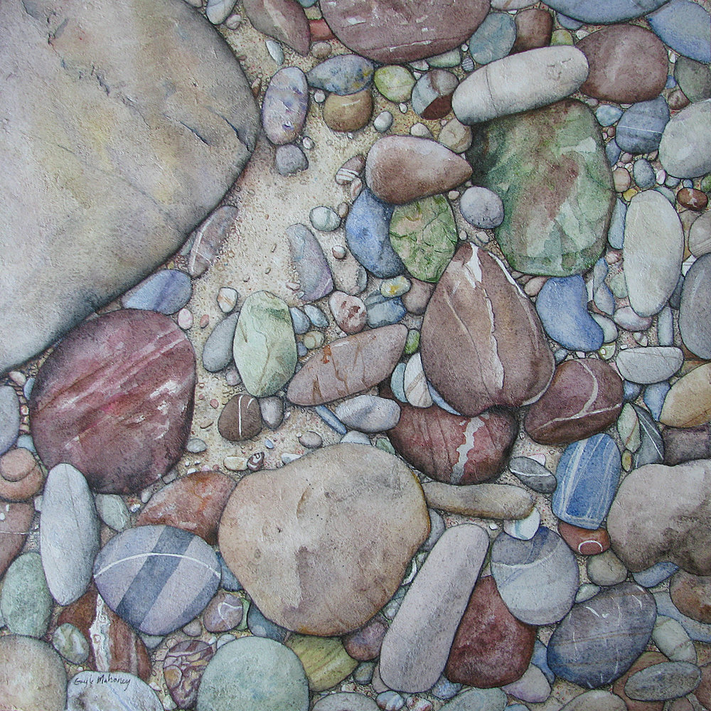 Big Sur River Stones 20x20 — Gayle Mahoney Art