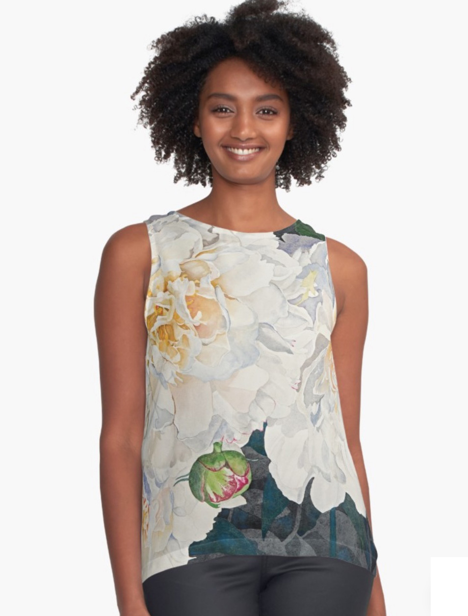 White Peonies Contrast Tank