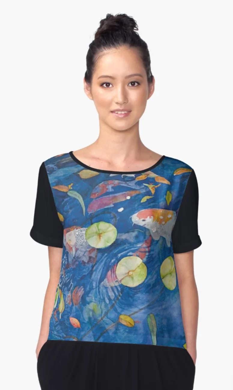 New-Jersey-Artist-Gayle-Mahoney-Kodama-Koi-Pond-Watercolor-Womens-Chiffon-Top.jpeg