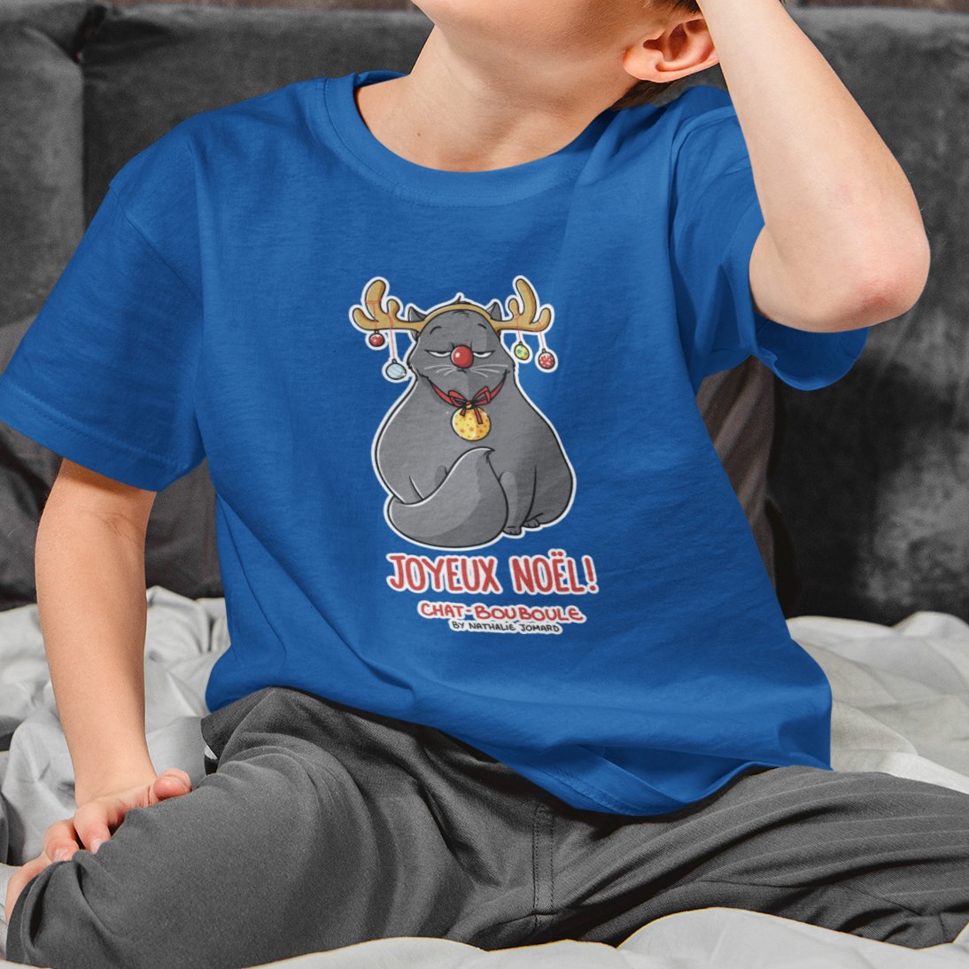 Chat-Bouboule Christmas mood - T-shirt premium à col rond enfant4.jpg