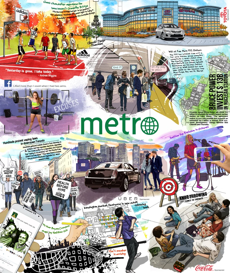     Illustrated monthly review in the form of a news collage for digital and print media.&nbsp;   Illustration:  Lisa Collins   Creative Agency:  Benjamin Andrew Burnett   Client:  Metroland Media 