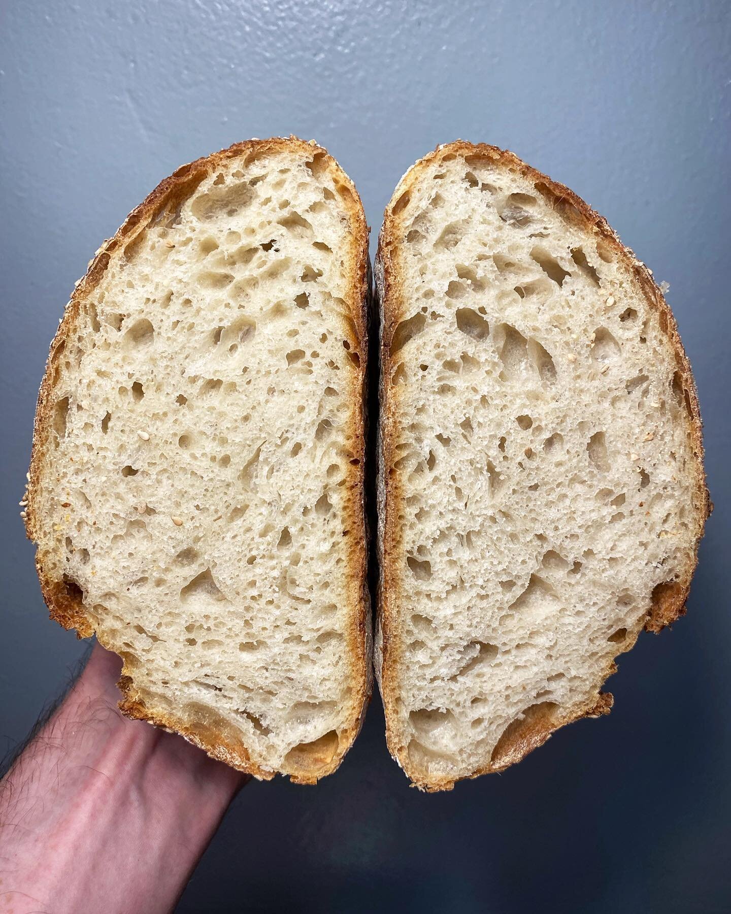 While it&rsquo;s not the most open crumb in the world this is definitely my most even and best tasting loaf so far. Ironically this was the least labor intensive procedure I&rsquo;ve followed.