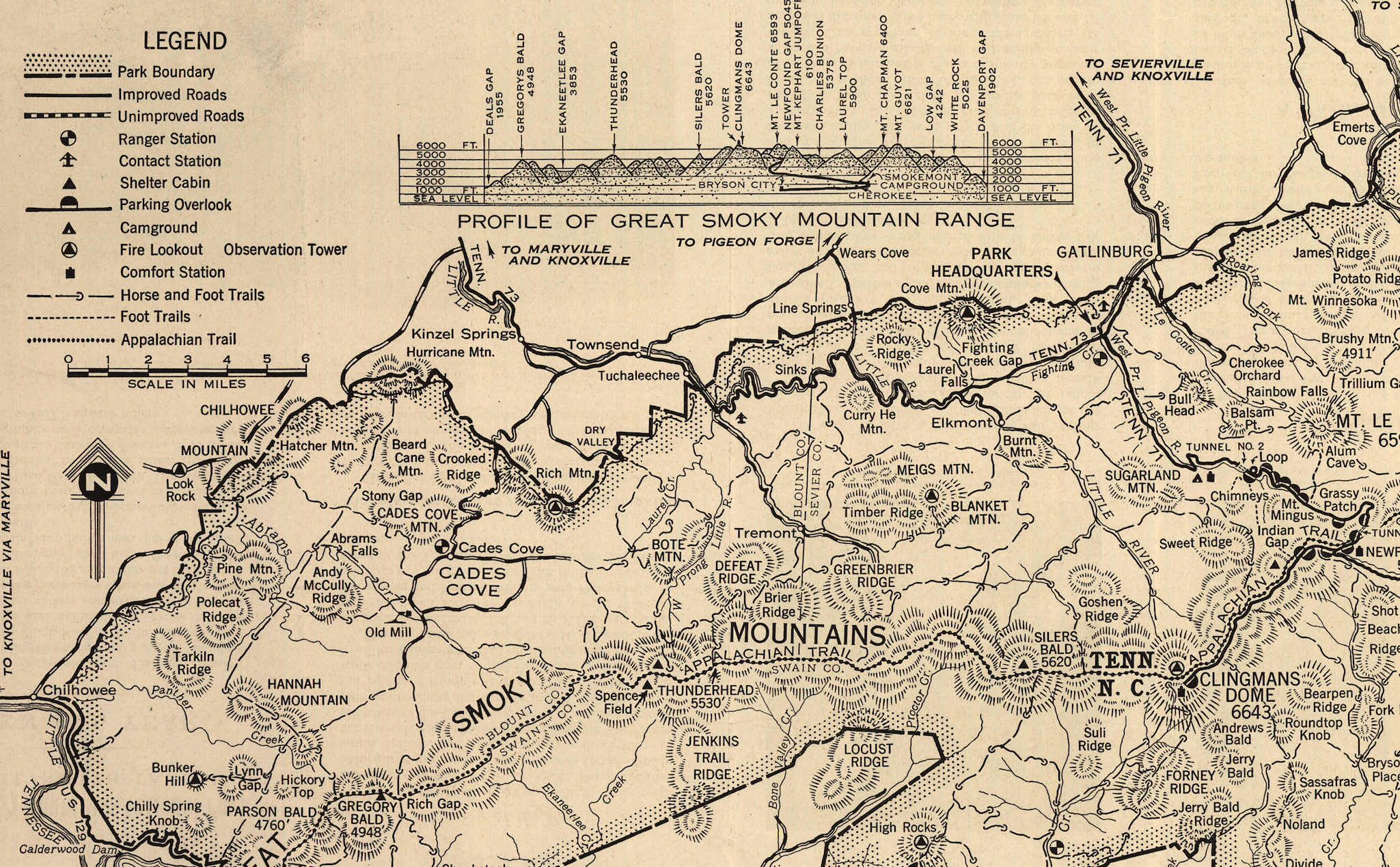 Great Smoky Mountains National Park 1941 Antique Map Reproduction
