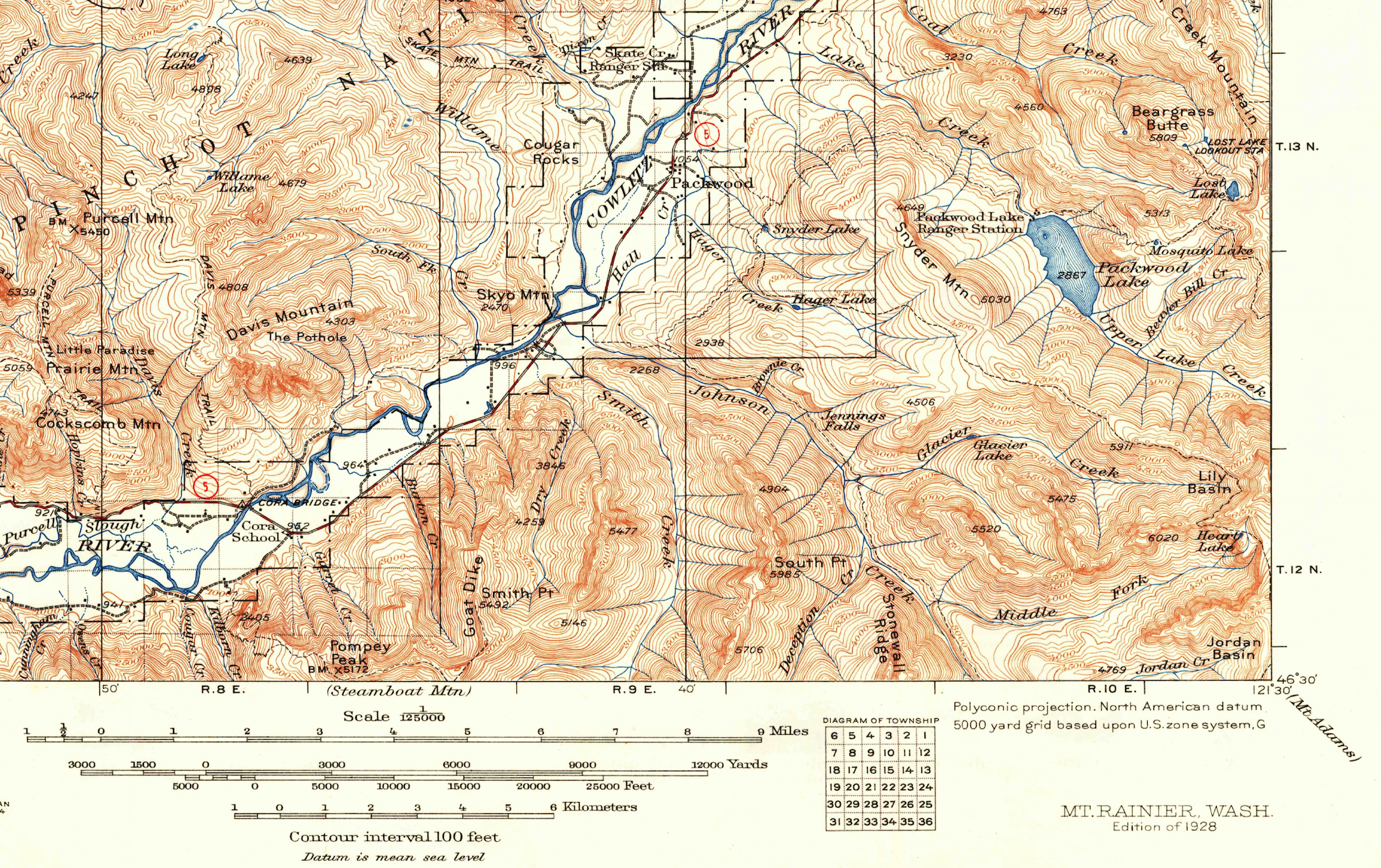 Mount Rainier National Park 1928 USGS Topographical Map