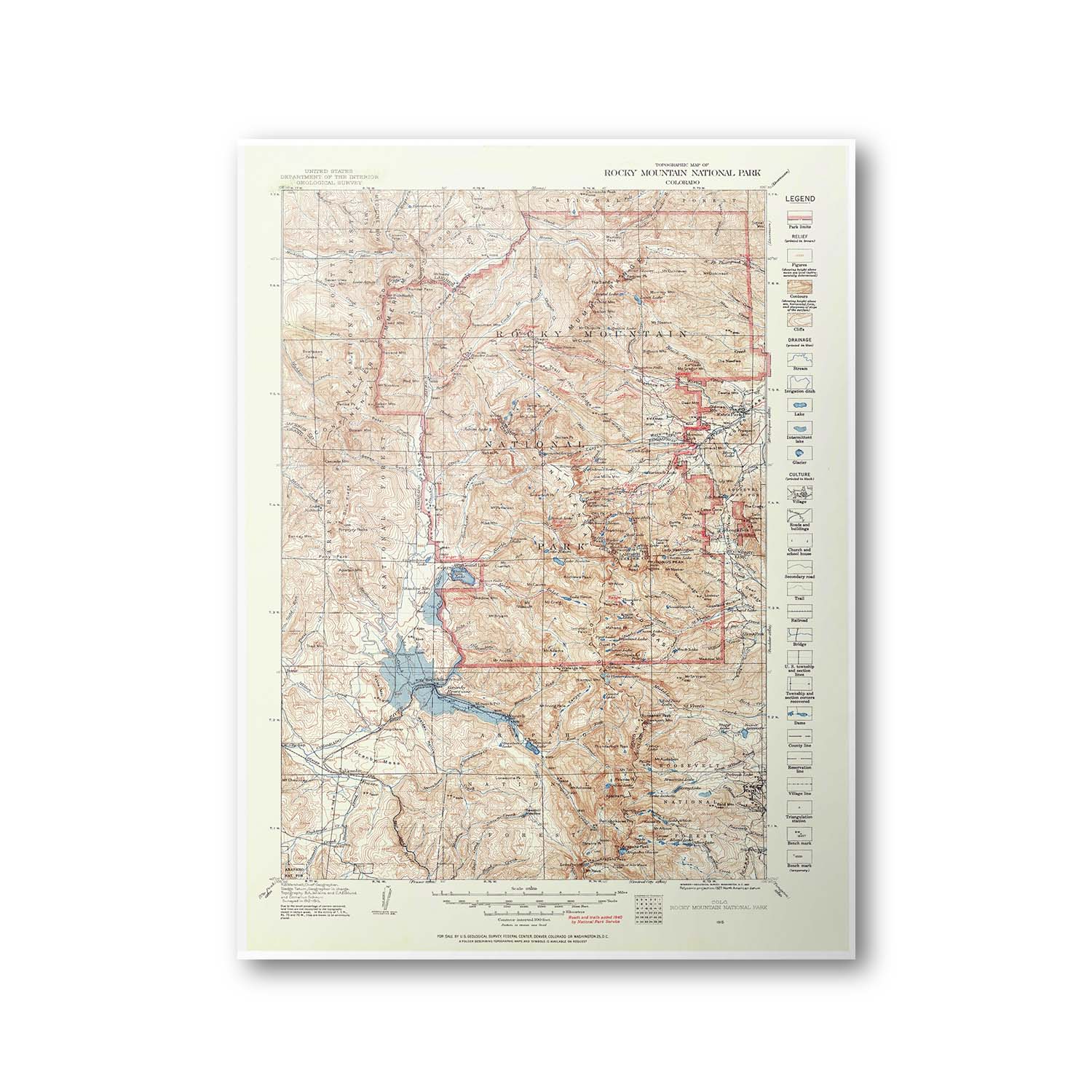 Rocky Mountain National Park 1915 USGS Topographical Map
