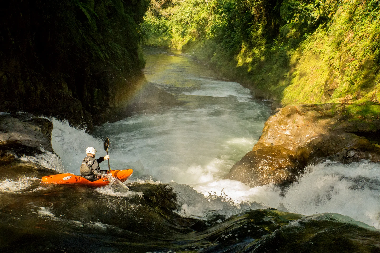 boofing into the Seventh Sister of the Tomata Gorge, Rio Alseseca, photo by Tom Janney