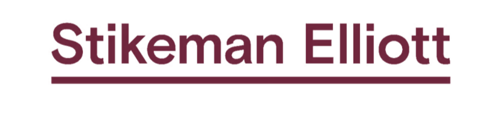 Graphic text that reads 'Stikeman Elliott' in bold, dark purple font, with a horizontal line underneath, on a white background.