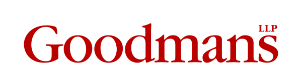 Goodman's logo in red text with black background.