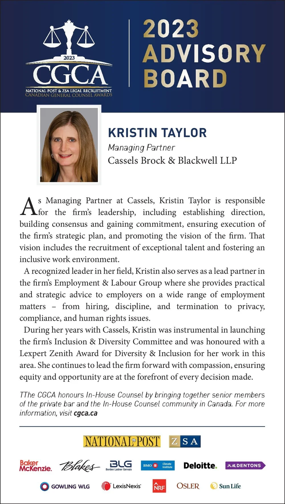 2023 CGCA Advisory Board | Kristin Taylor, Cassels Brock & Blackwell ...