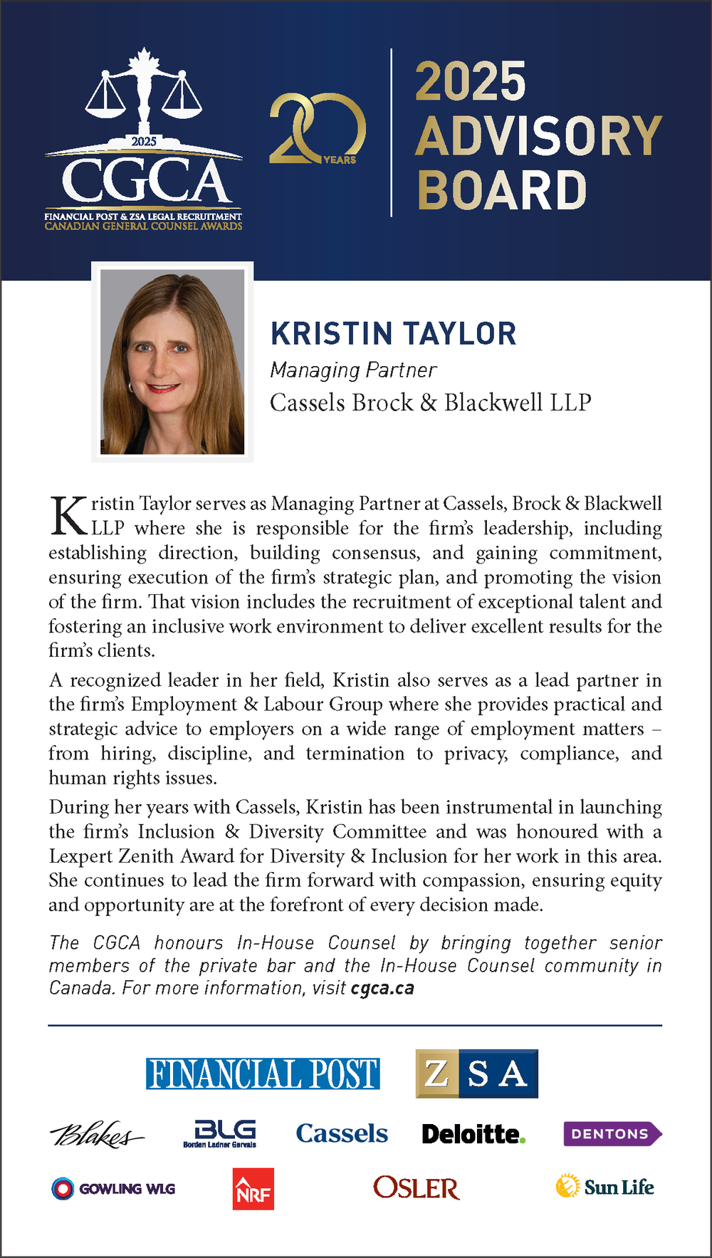 2025 CGCA ADVISORY BOARD | KRISTIN TAYLOR, CASSELS BROCK & BLACKWELL ...