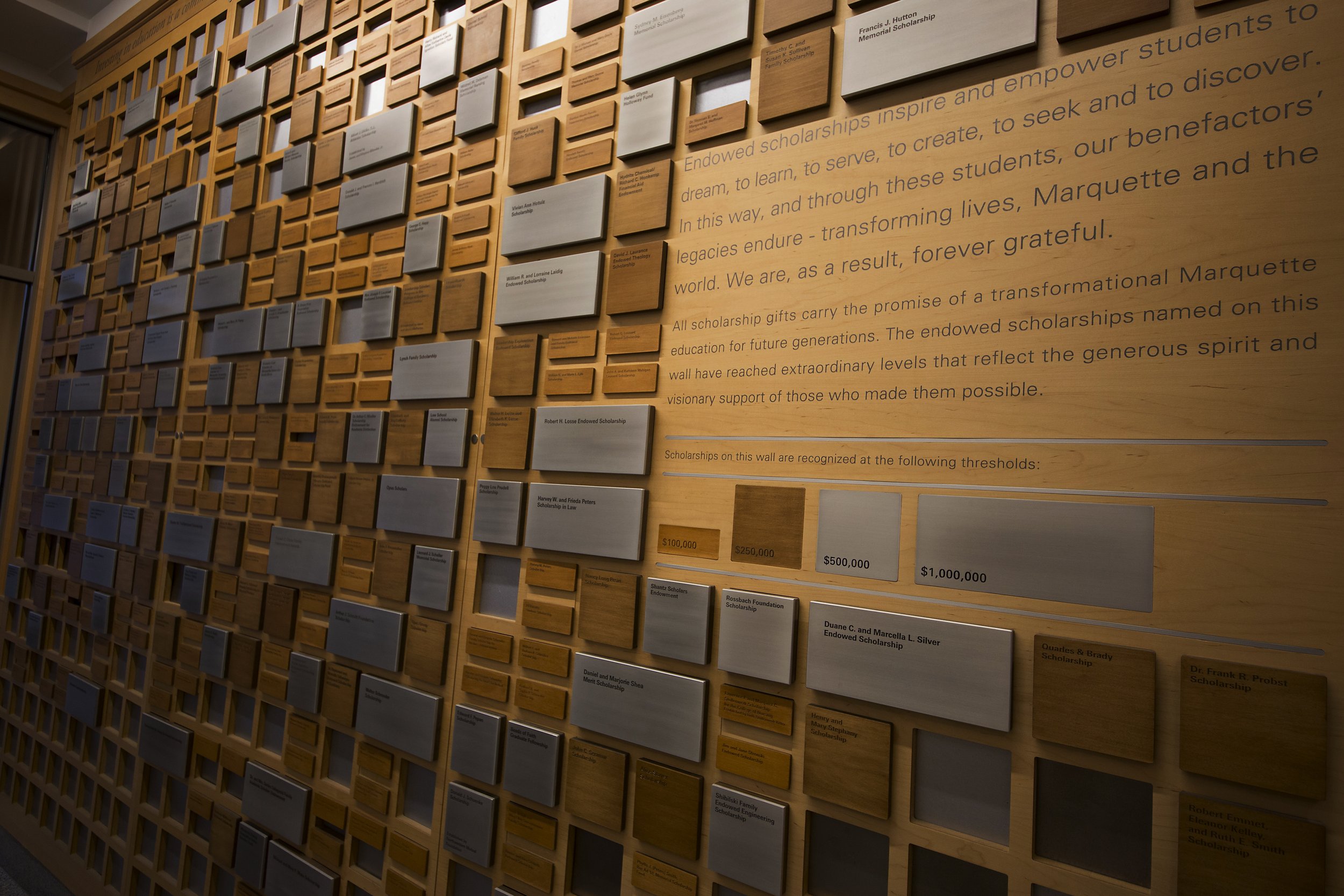 Zilber Hall Marquette University Donor Wall